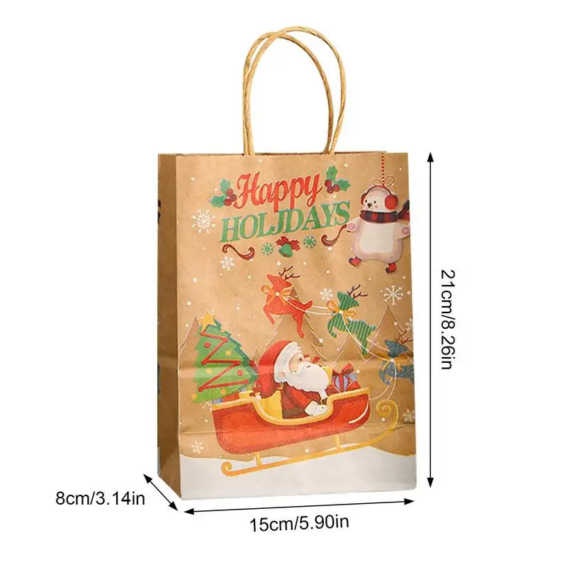 Bolsas de papel Kraft de Navidad para niñas, sacos de Navidad para regalos con exquisitos patrones navideños, 12 piezas