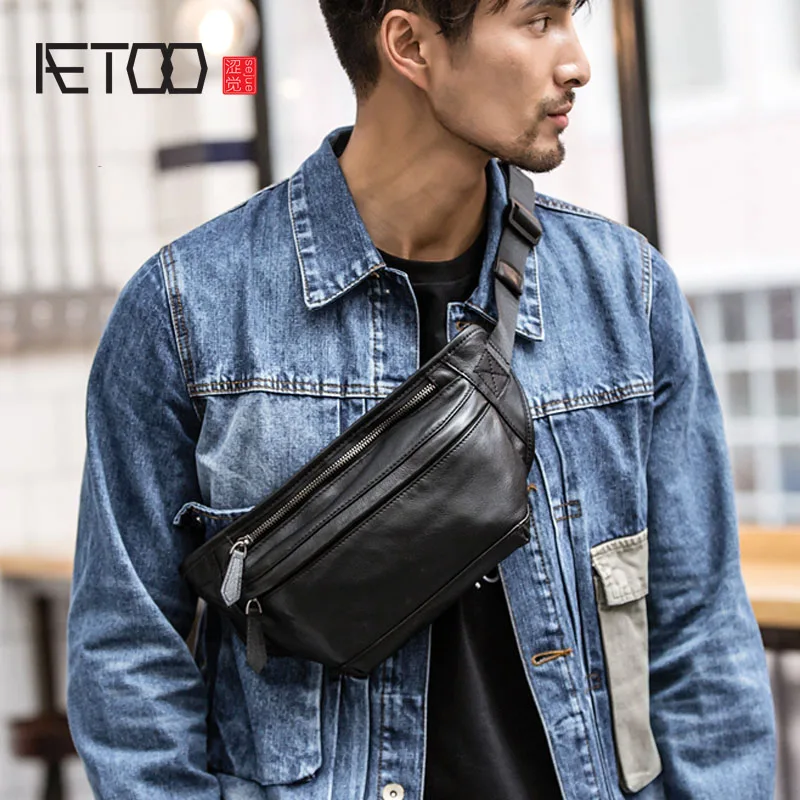 AETOO High Quality Men Genuine Leather Cowhide Vintage Sling Chest Back Day Pack Travel Fashion Cross Body Messenger Shoulder Ba