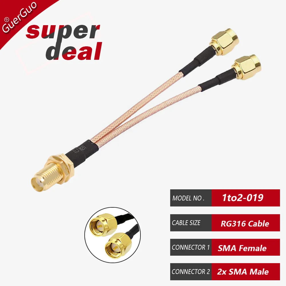 Divisor de Cable tipo Y RG316, combinador de conector hembra SMA a macho Dual SMA 1to2 RF Coaxial Pigtail para antena de enrutador de módem 3G 4G