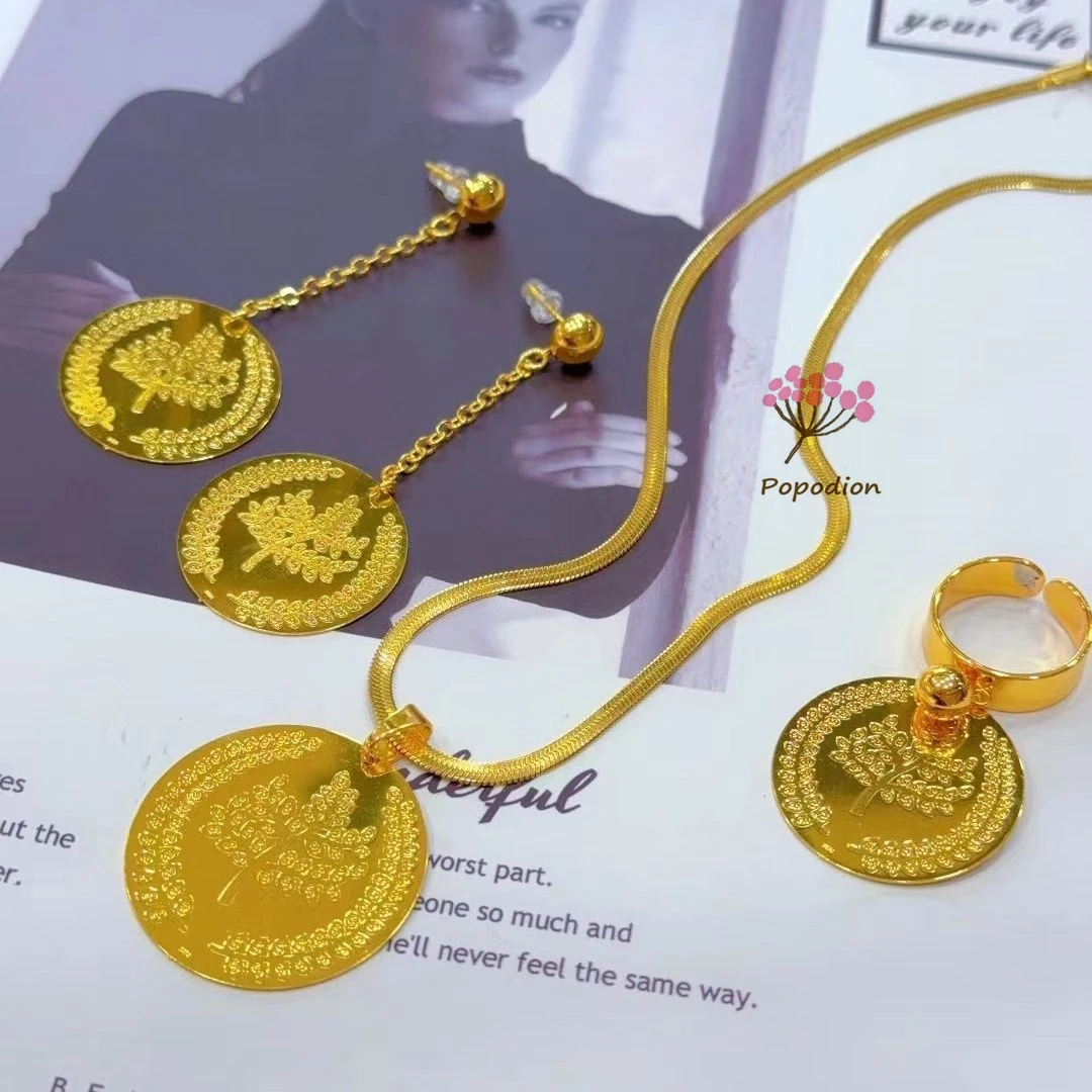 Nuevo Dubai 24K chapado en oro collar pendientes anillo romántico regalo de boda conjunto de joyería de fiesta para mujer DD10599