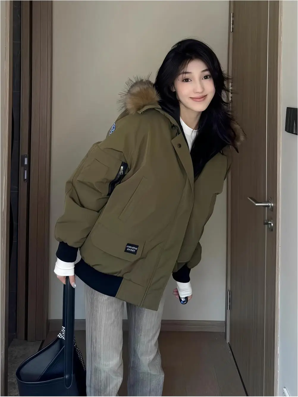 

American Retro Oversize Parka Women's Cotton Jacket Coat Loose Fit Winter New Design Sense Casual Commute Style with Fur Collar