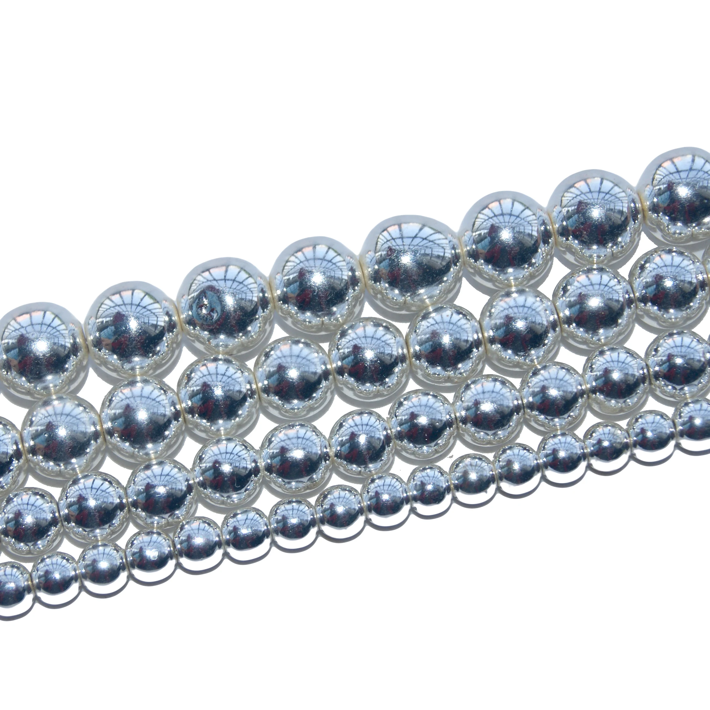 Natural Stone Beads Silver Hematite Round Loose Beads For Jewelry Making Diy Bracelet Necklace 4 6 8 10 12 MM