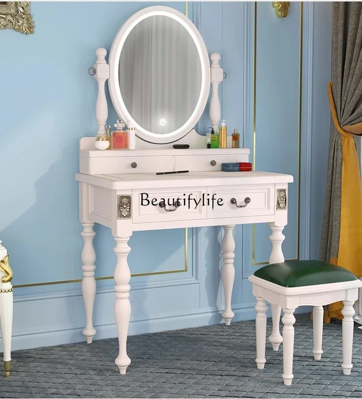 

ls 27All solid wood smart dresser with lamp American mini dresser