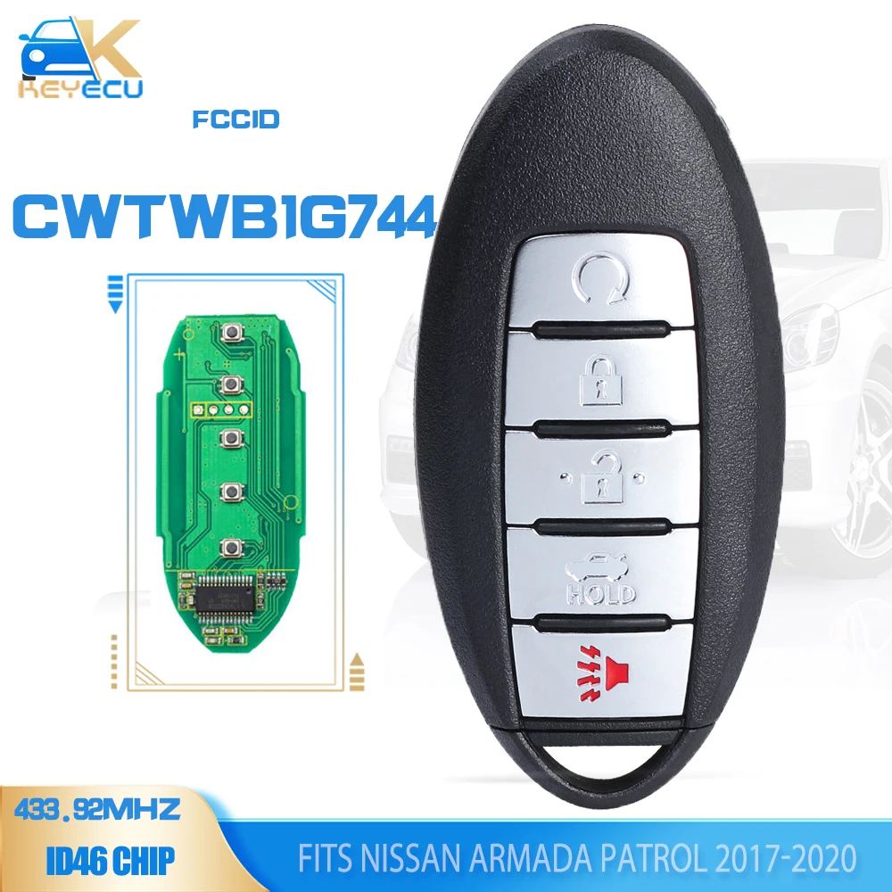 KEYECU CWTWB1G744 Smart Remote Car Key Fob 5 Button 433.92MHz PCF7952 for Nissan Patrol 2014 2015 for Infiniti QX80 2014-2021