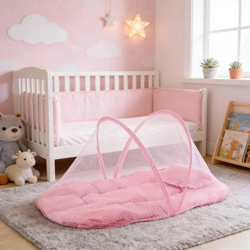 

Портативная складная москитная сетка для детской кроватки из полиэстера с хлопковой подушкой для младенцев