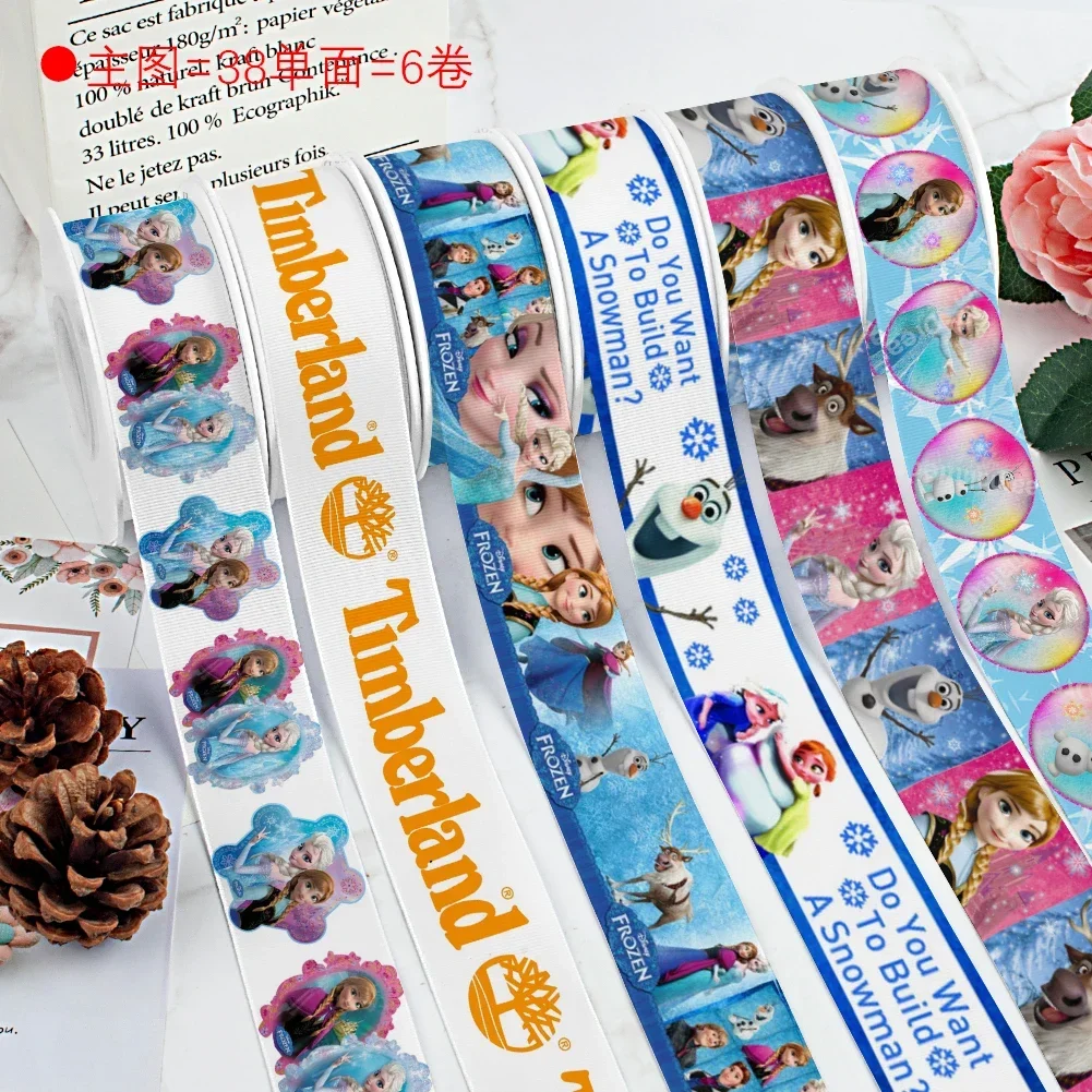 Mini Disney Princess Elsa Frozen Series Grosgrain Satin Ribbon Custom For Cheer Bows DIY Materiały Nakrycia głowy 10 jardów