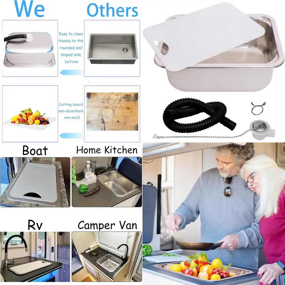 

Stainless Steel 15x11 Undermount Sink with Cutting Board, Ideal for RV, Boat, and Kitchen