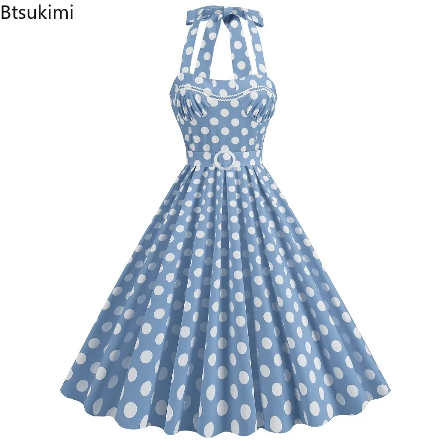 2025 Vintage Casual vrouwen Sexy Strapless Grote Swing Jurk Polka Dot Print Geel Mouwloze Zomerjurk Rockabilly Feestjurk