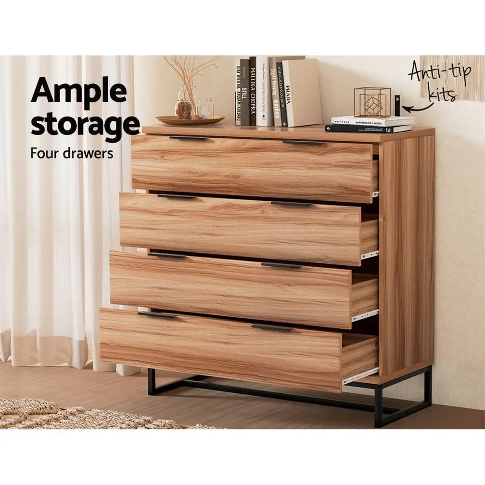 &4 Drawer Chest of Drawers Tallboy Storage Cabinet Bedroom Dresser Rustic Oak Design view 6