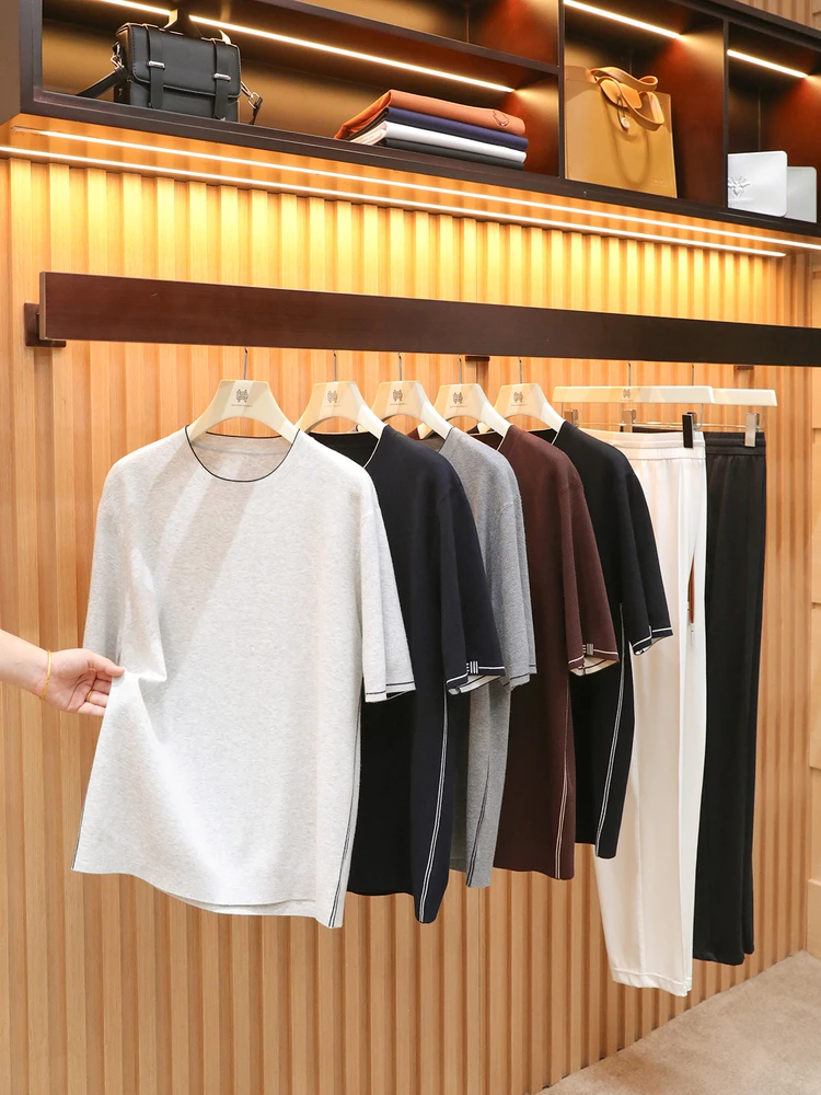 

Men's round Ne Color Blo Knitted ort Sve T-irt Pure Color Versatile Fine Yarn f Sve Autumn Winter New Sle ...