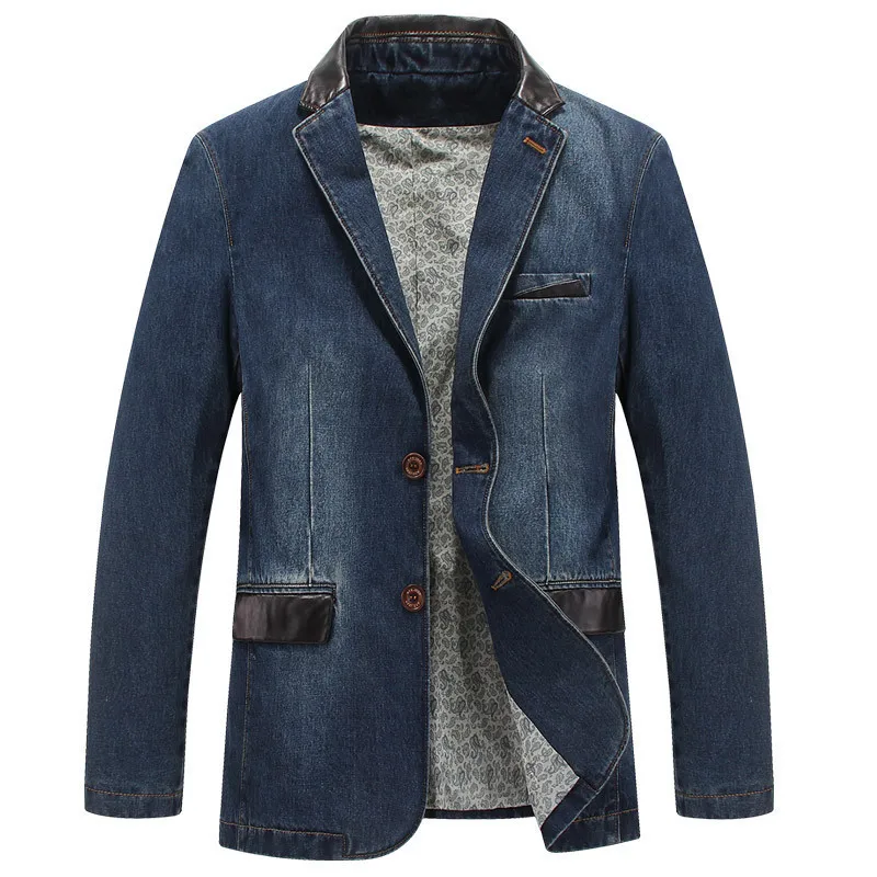 Men\'s Jackets Denim Outwear Spring Autumn Men Clothing Male Blazers Suits Jeans Patchwork Leather Slim Fit Coat