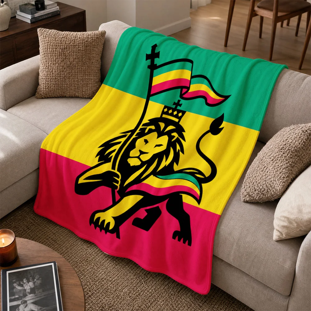 Lion Print Throw Blanket Couch Cover Sofa Decor Living Room Mascot Gift Tropical Style Red Yellow Green Cozy Accent Throw