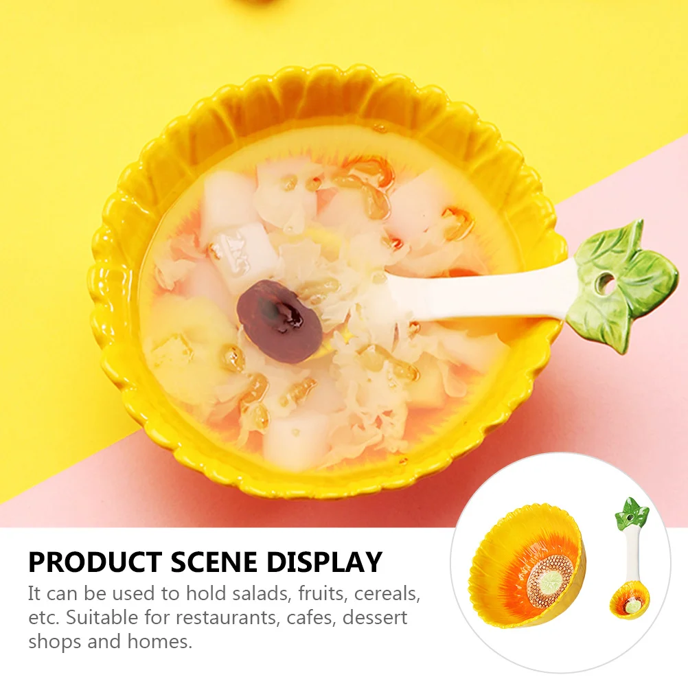 

1Set Bowl with Spoon Ceramic Rice Bowl Exquisite Craftsmanship Smooth Finish Holds Fruits Cereals Salads Home Restaurant