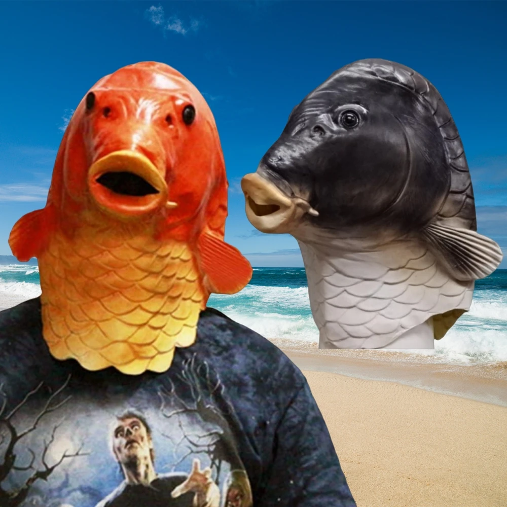 Lustige grüne rote Fisch maske für Erwachsene, Latex-Cosplay-Party, Alien-Kopf bedeckung,