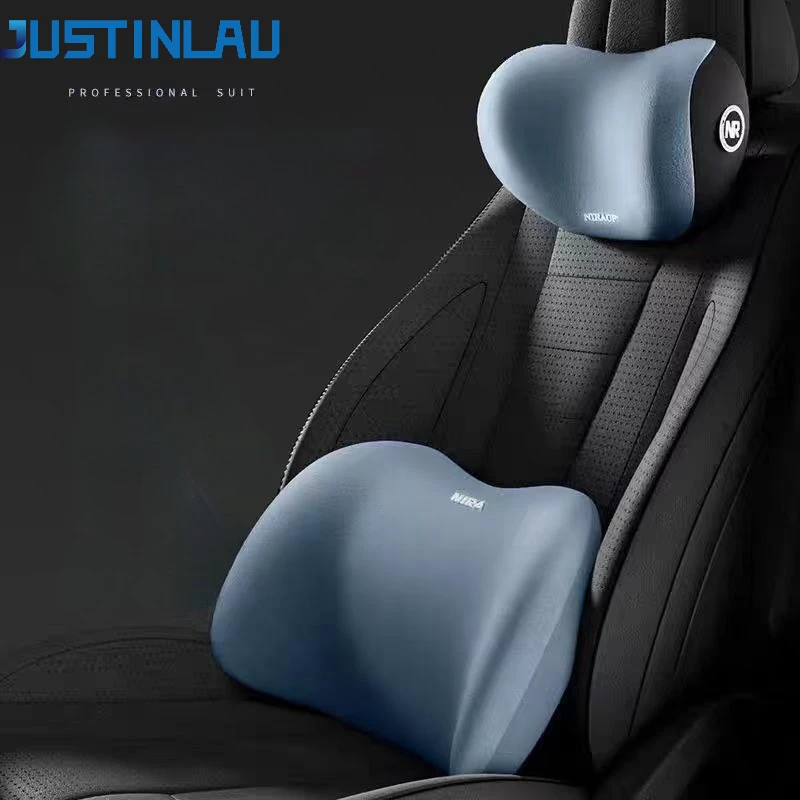 JUSTINLAU Auto-Nackenkissen aus Memory-Schaum, Lendenwirbelstütze, Rückenlehnen-Set, Lendenkissen, Auto-Kopfstützenkissen, Autozubehör