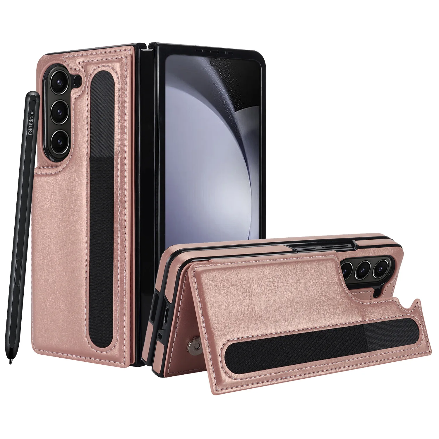 for Samsung Galaxy Z Fold 5 Wallet Case with Credit Card Holder and S-Pen Holder,Fold Premium Leather Magnetic Clasp Kickstand H