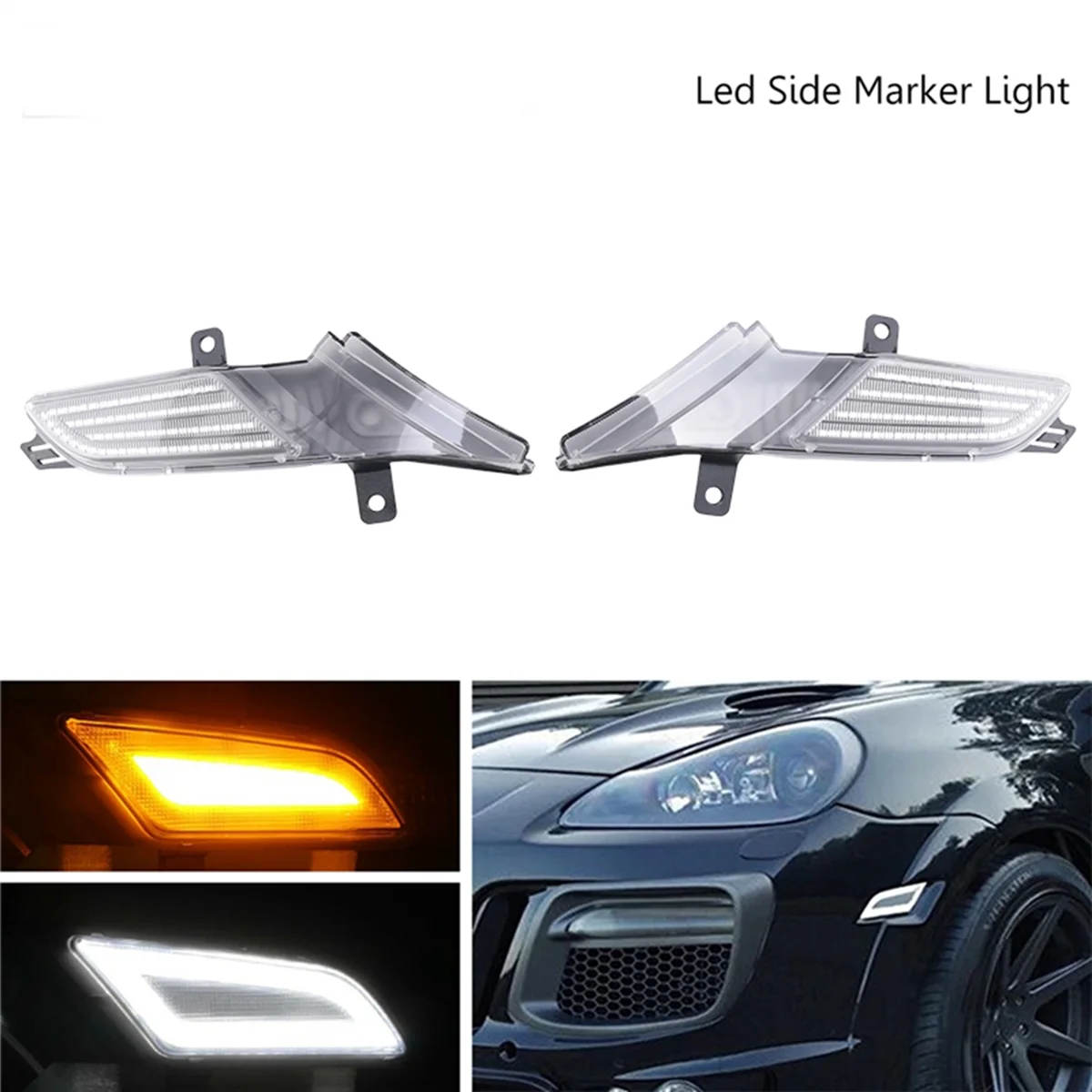 1Pair Car Side Marker Lamps Dynamic Amber LED Turn Signal Blinker Light for Porsche Cayenne 957 2007-2010 A