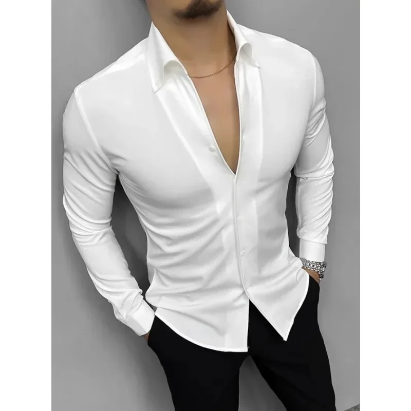 4 Colors!New Men's 2024 Long Sleeve T-shirt Solid Color Multi-functional Casual Lapel Long Sleeve Breathable Men's Shirt