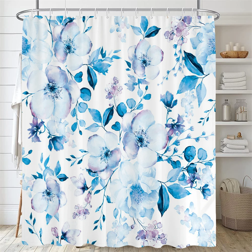 Bathroom Floral Shower Curtain, Retro Flower Farmhouse Flower Plant Butterfly Animal Bohemia, bathtub shower curtain with hooks