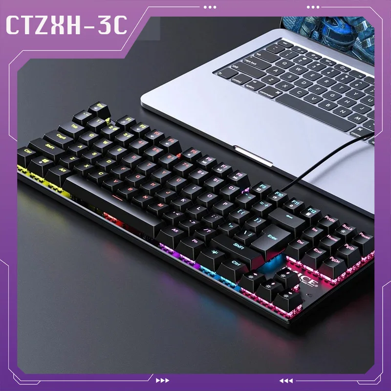 

Spot Goods Mk-X50 Wired 87-Key Cool Lighting Mechanical Keyboard Usb Blue Axis Mechanical Gamer Keyboard Shine Through Keycap