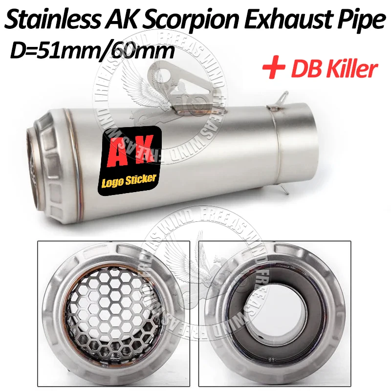

51mm 60mm Inlet Scorpion AK Exhaust Muffler For kawasaki250 300 Z650 ZX6R R3 R6 R25 MT07 MT10 Etc GPR Exhaust Tail Pipe Modified