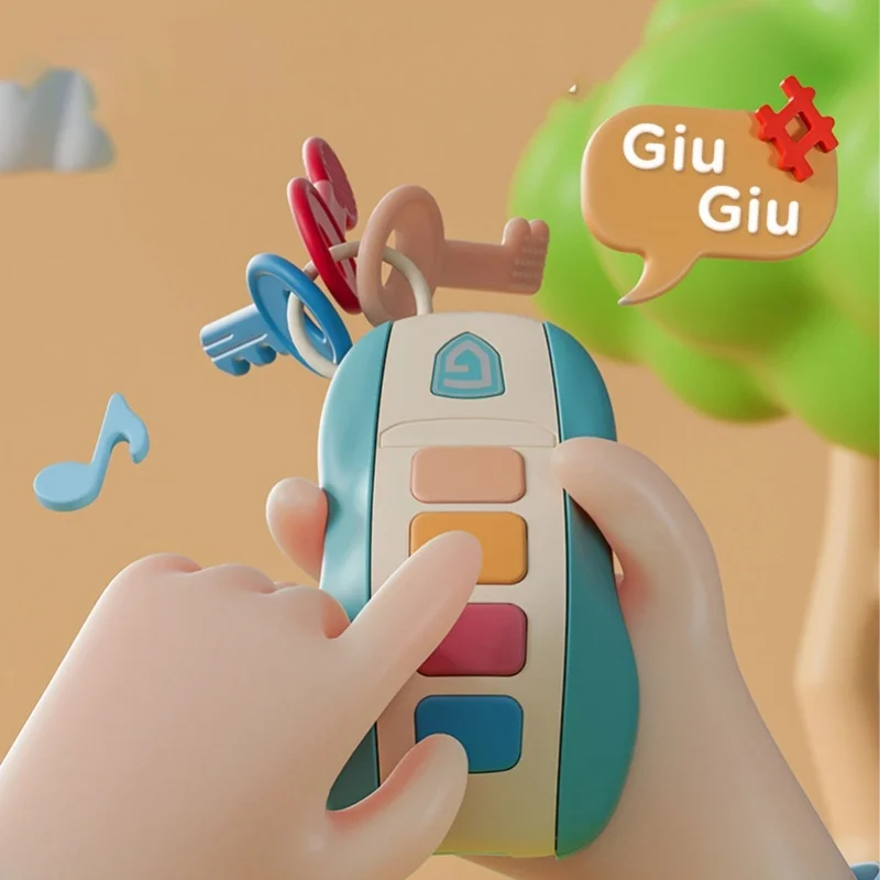 Juego de simulación de llaves de coche, 4 sonidos, 10 canciones, luz fría, juguete de llave simulada para niños para educación temprana, azul