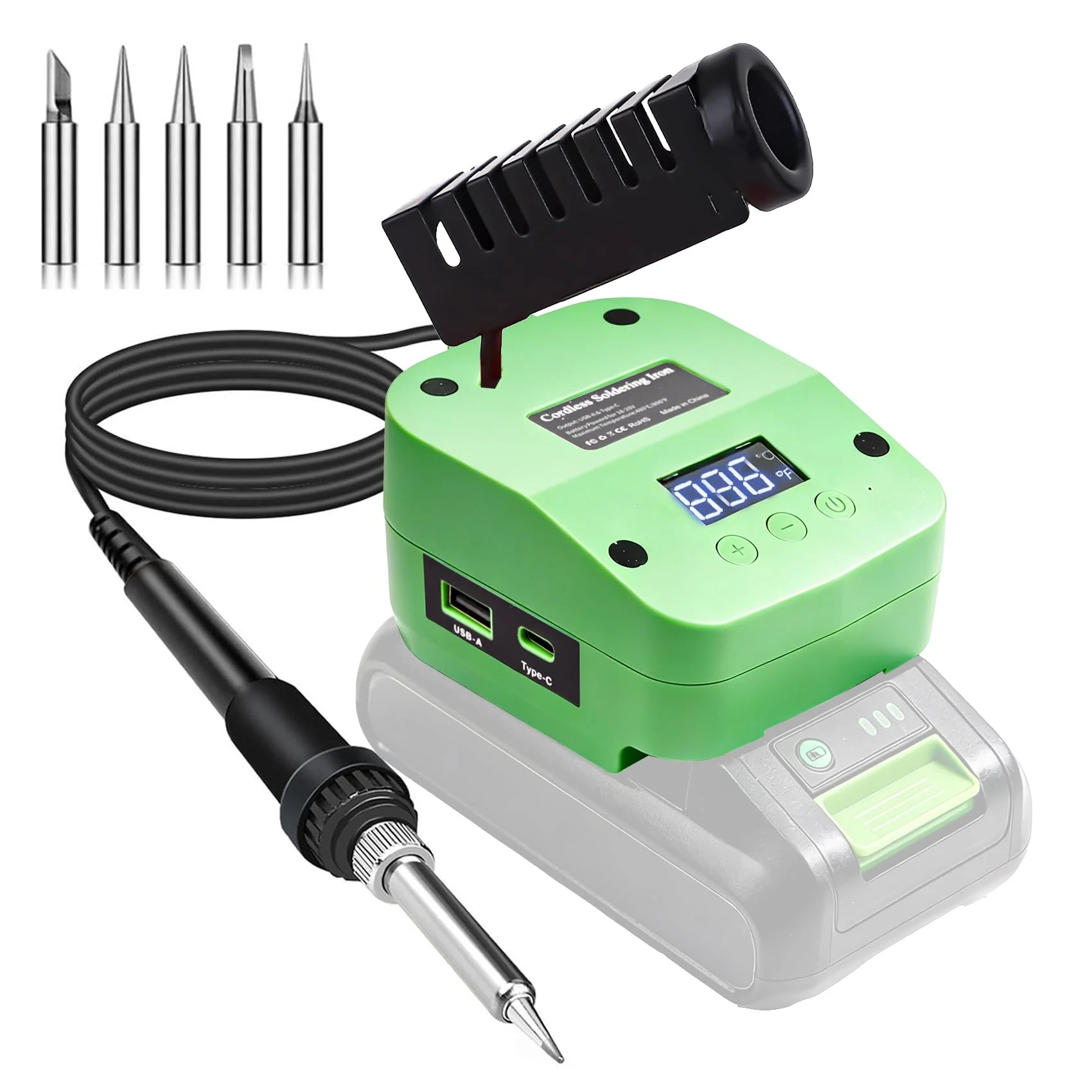 Cordless Soldering Station Compatible with Greenworks 24V Battery, Electric Soldering Iron with USB & Type C Port,Adjustable DIY