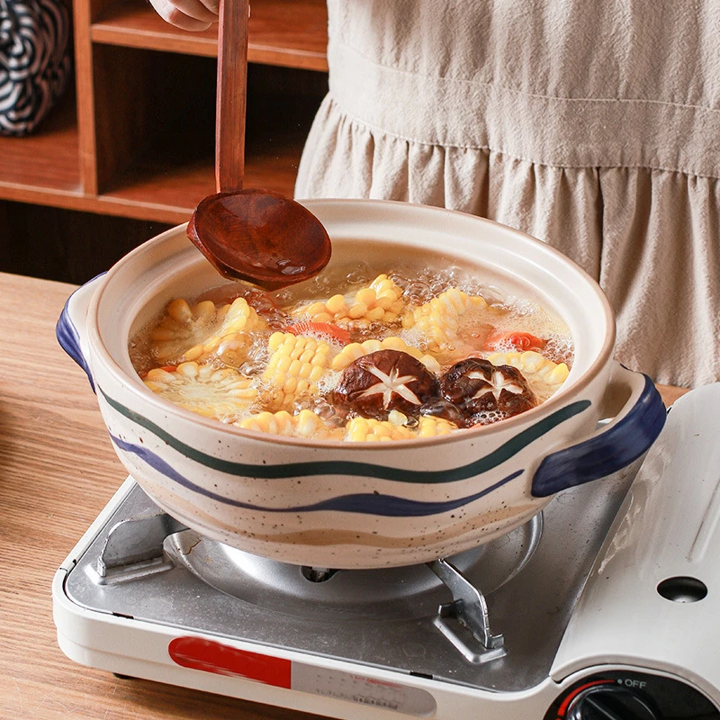 Casserole Ceramic Saucepan Soup Pot Stew Crock Pot 2.5L Clay Gas Stove High Temperature Resistant Cooking Pan Household Cooker