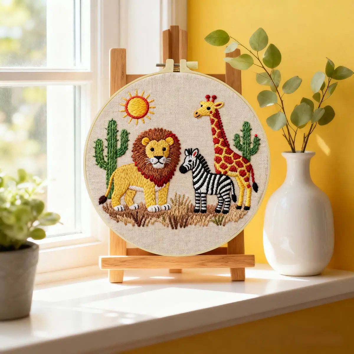 1 Stück 20X20CM/15X15CM 7,87/6,3 Zoll Zoo-Stickerei-Starter-Kit DIY-Kit DIY-Stickerei-Set Handarbeits-Set für Anfänger – Detail 1
