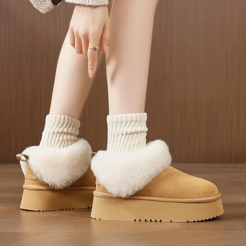 Snow Boots Women Flats Warm Fur Woman Booties 2026 Winter Shoes Woman Increase Height Women's Boots For Woman Slip On New Trend