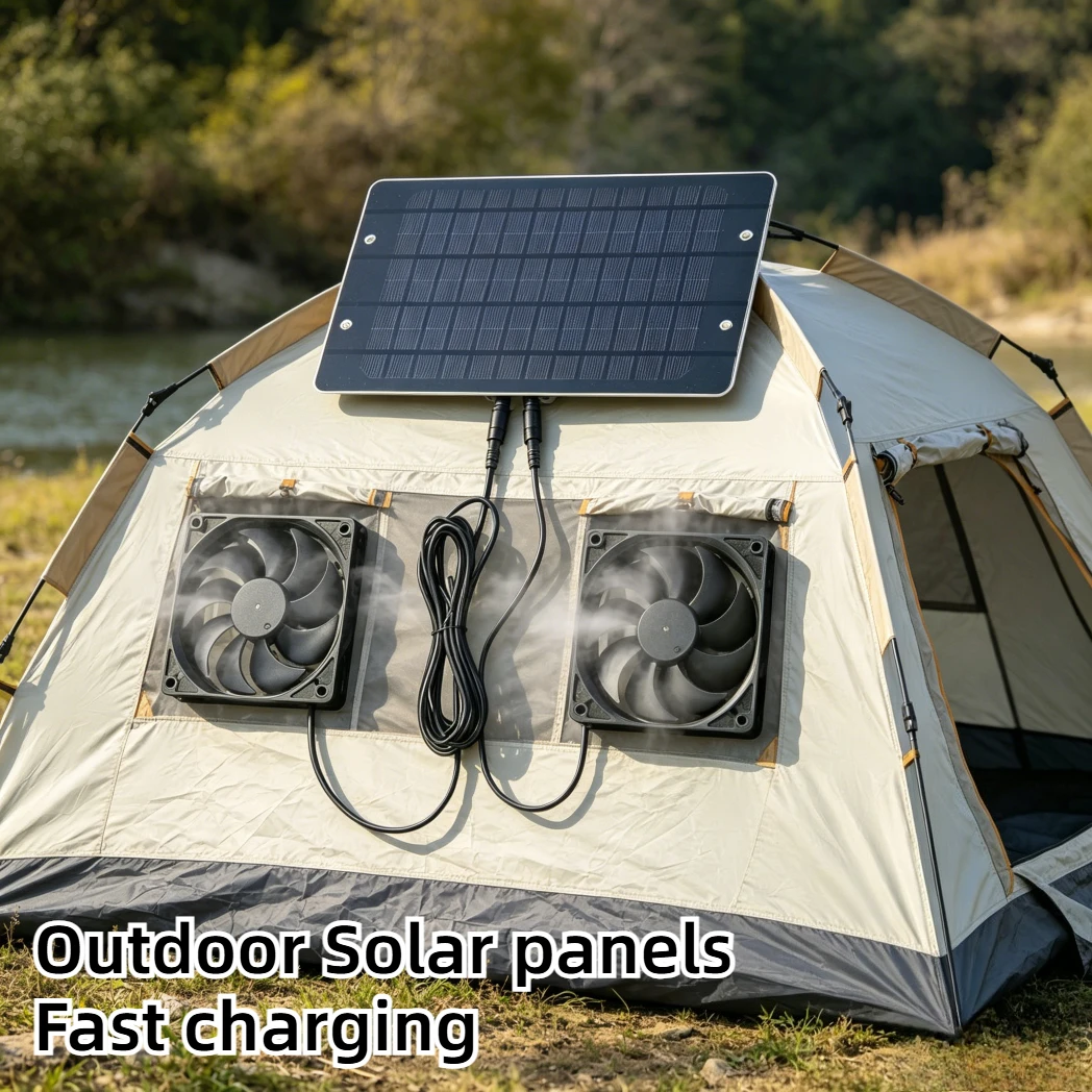

Solar Powered Dual Cooling Fan Kit Waterproof Solar Panel Ventilation Fan for Outdoor Shed Chicken Coop Dog House RV Greenhouse