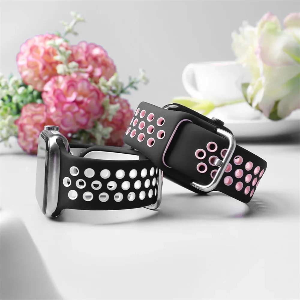 Silikonarmband für Apple Watch 46mm Sportarmband für iWatch Series 11 10 9 8 SE 3 Ultra 49mm 45mm 41mm 44mm 42mm Atmungsaktives Band