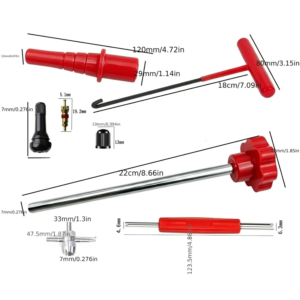 17pcs Car Tire Valve Stem Repair Tool Set, Vacuum Tyre Valve Puller, Valve Core Remover Installer Kit with Rubber Valves & Caps