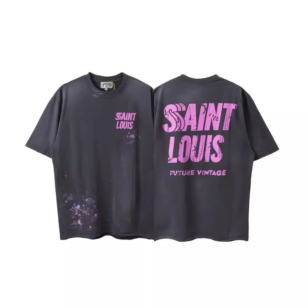 SSSAINT LOUIS Handmade Distressed Ink‑Blotted Logo Short‑Sleeve T‑Shirt – 70% Off Deal