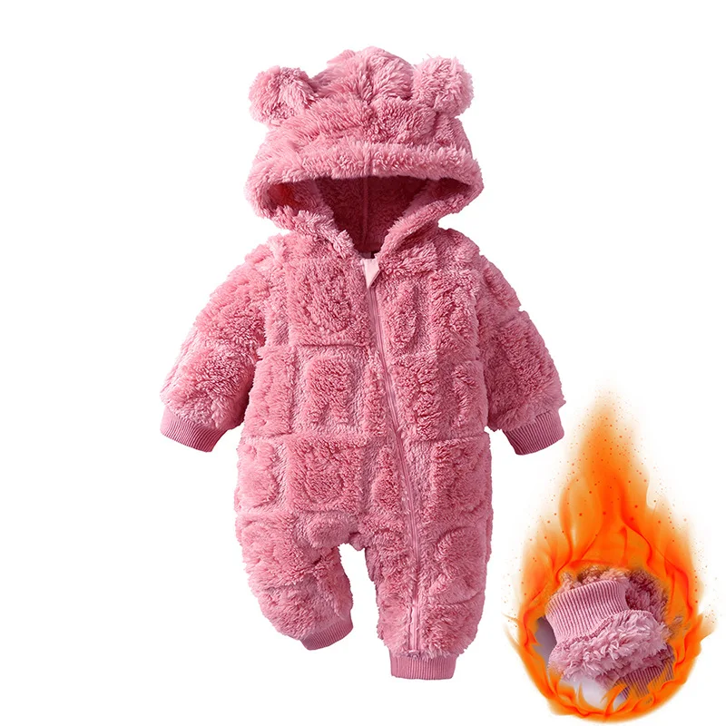 Newborn Baby Girl Romper Winter Thicken Hooded Toddler Boy Jumpsuit Soft Warm Outwear Playsuit Long Sleeve Infant Overalls A1276