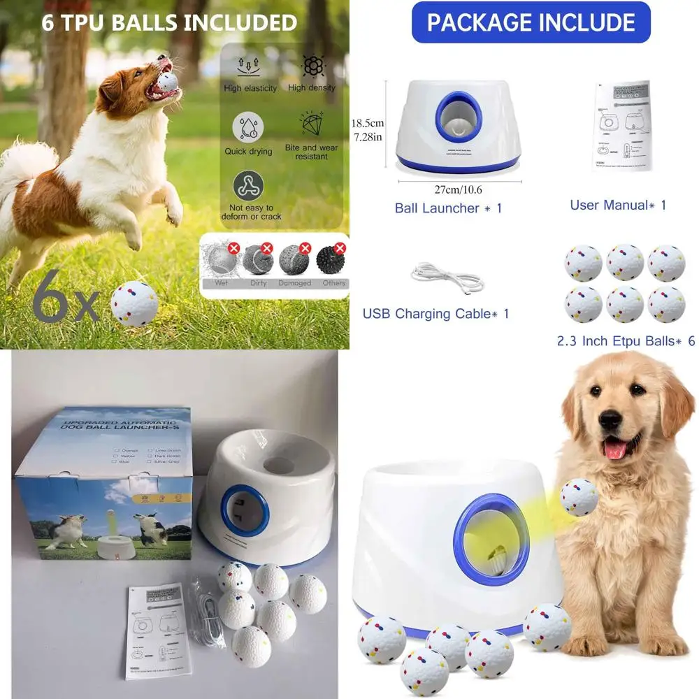 

Automatic Dog Ball Launcher for Small/Medium Dogs: 20-45FT Range, 62.3Inch ETPU Tennis Balls, Interactive Indoor/Outdoor Toy