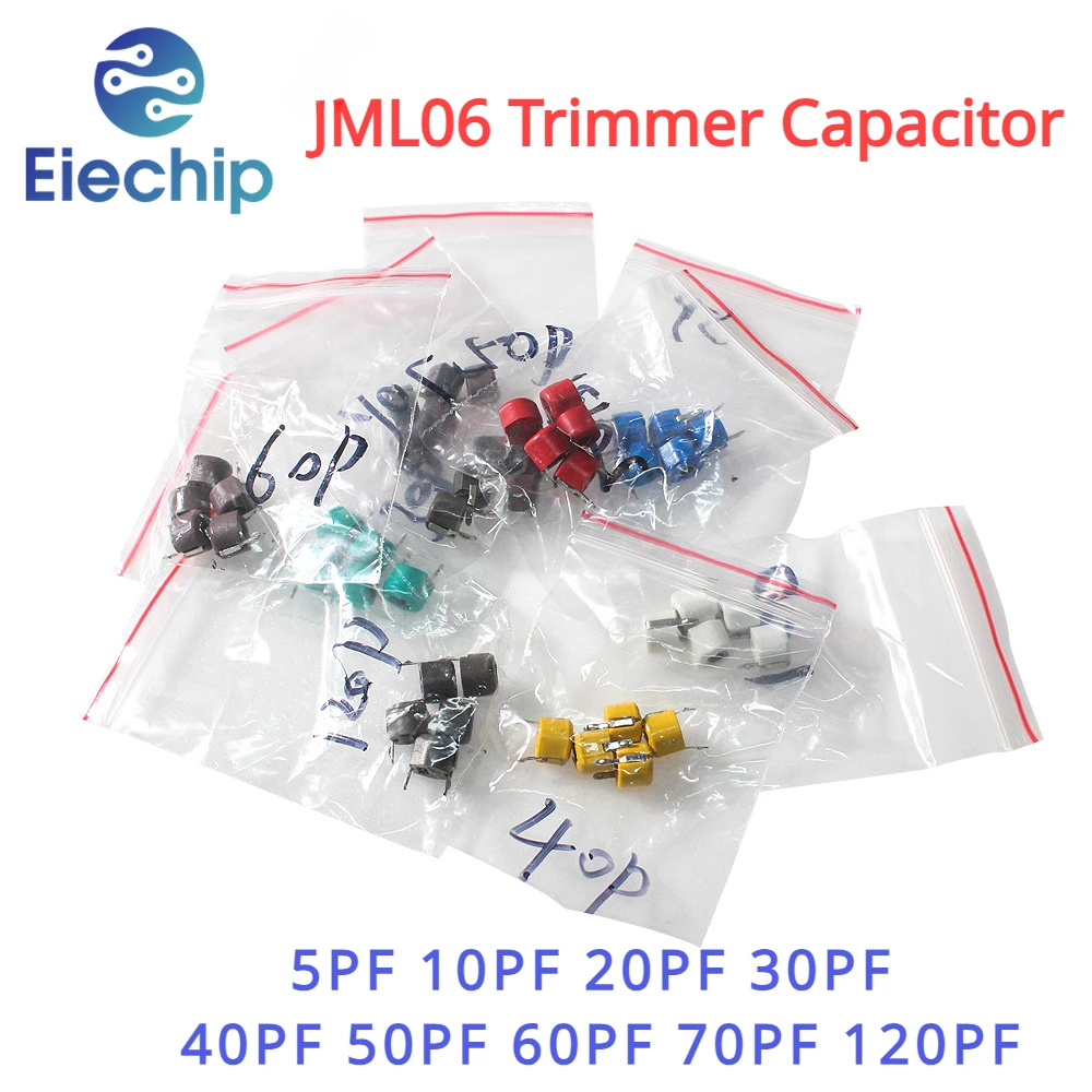 45PCS JML06 Trimmer Capacitor Assorted Kit 5PF~120PF, Variable Capacitors Set Pack 5PF 10PF 20PF 30PF 40PF 50PF 60PF 70PF 120PF