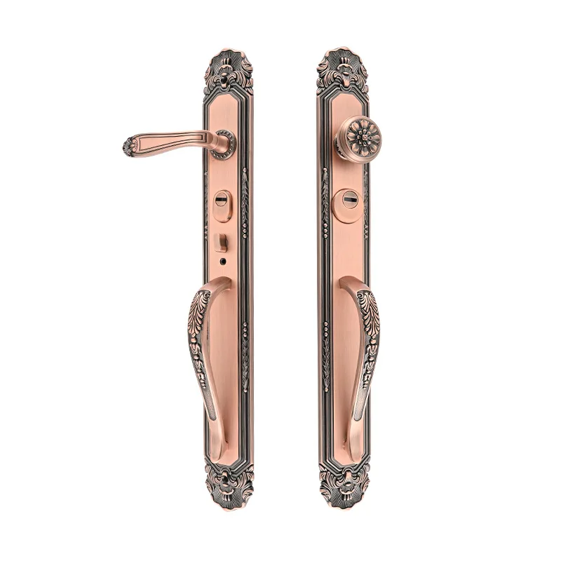 Villa solid wood brass luxury door lock copper double open door handle panel