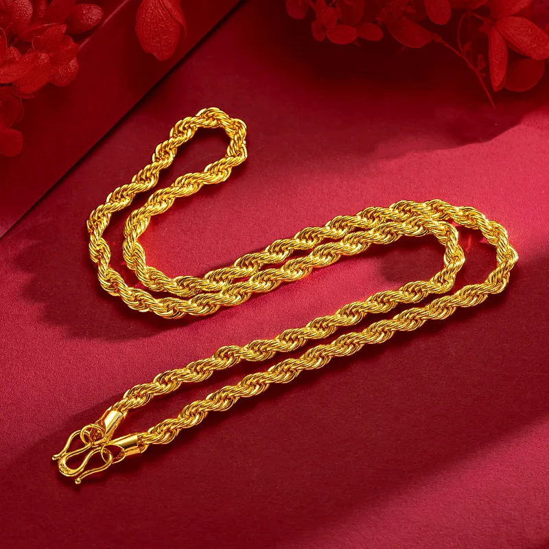 9999 Men\'s Real Gold Personalized Fried Dough Twists Necklace Neckchain 24K Real Gold Dragon Necklace