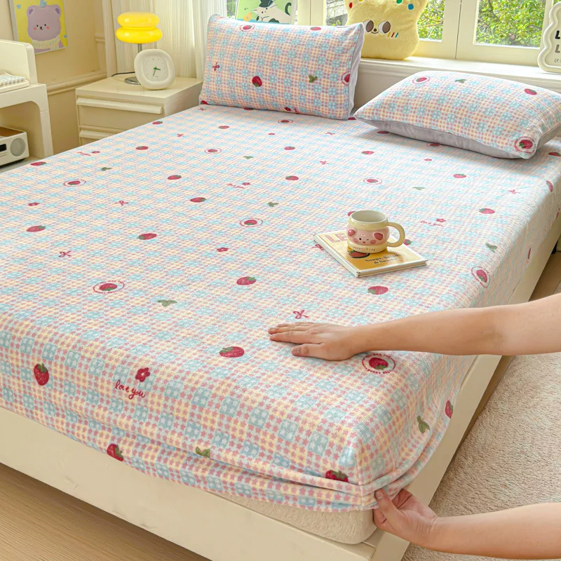 

Milk fleece mattress single piece thickened winter coral fleece mattress protective cover all inclusive