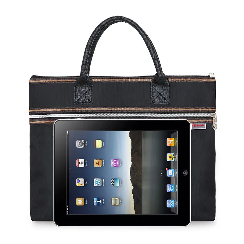 Black Large Capacity Men's Multi-Layer Document Bag, Customizable Printing Briefcase for Files SIMOER 1714