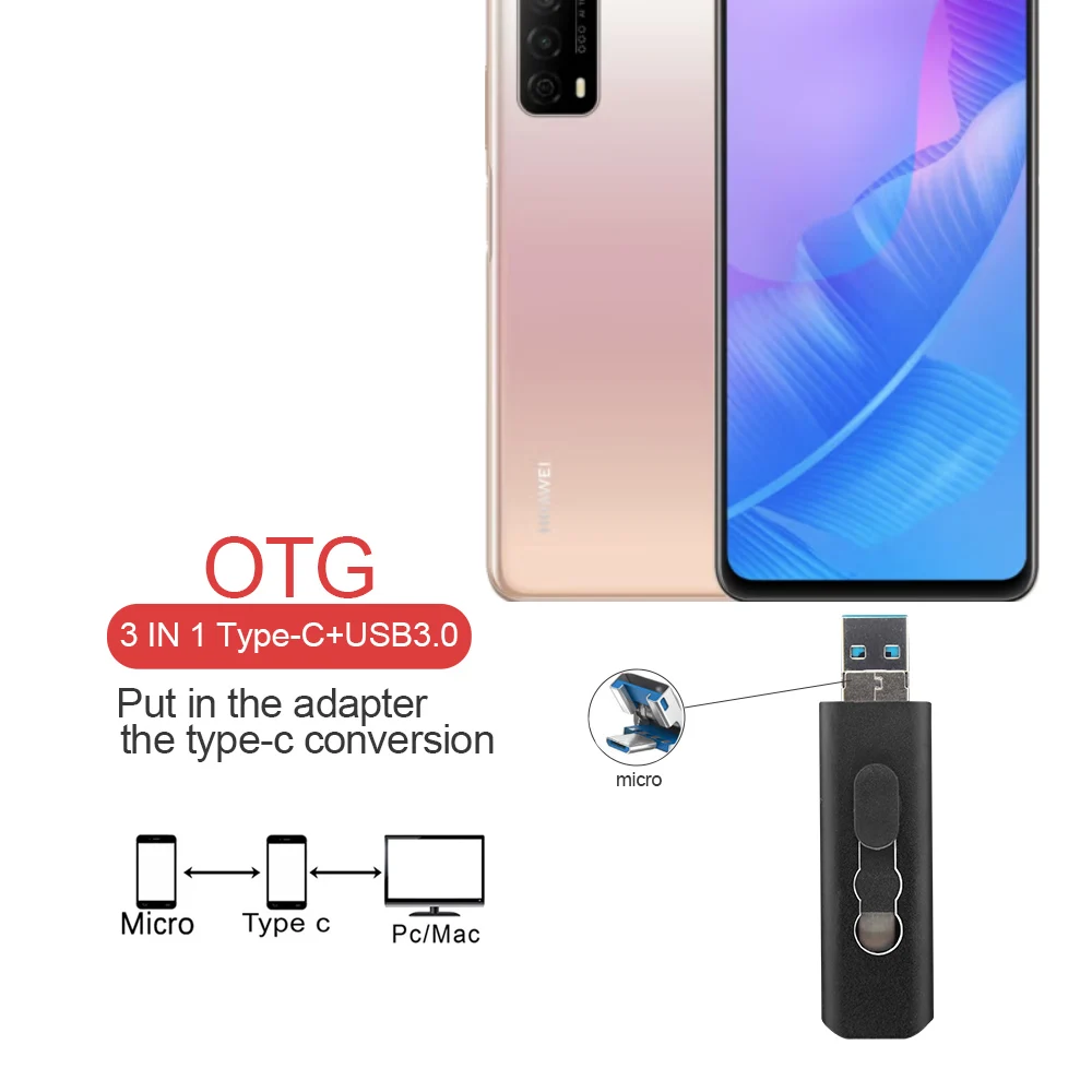 USB 3.0 Ổ Đĩa Flash 3 Trong 1 Pendrive 64GB 128GB Ổ Bút Cho Loại C Android 8GB 16GB 32GB 256GB Lưu Trữ Ngoài Tùy Chỉnh Logo