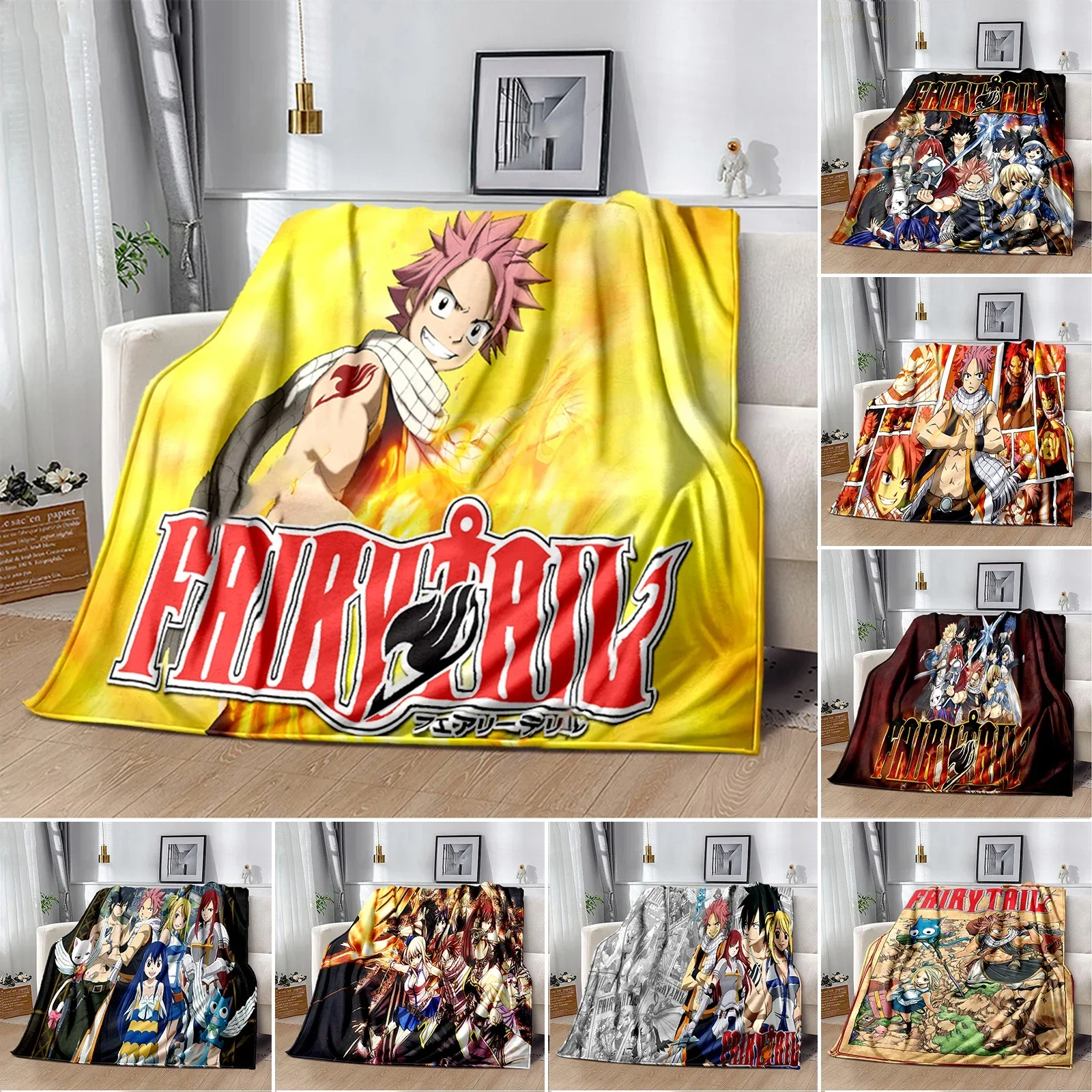 3D Print Anime Fairy Tail Blanket Soft Sofa Cover Throw Blanket Fleece Tapestry Lightweight Warm Bed Blankets for Bedroom Couch