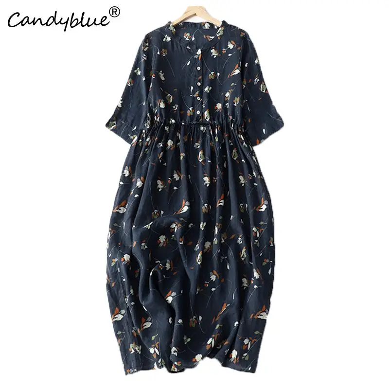 

Dress Women's Spring/Summer New Print Thin Seven Quarter Sleeve Round Neck Belt Medium Length Fragmented Women Fashion Dresses