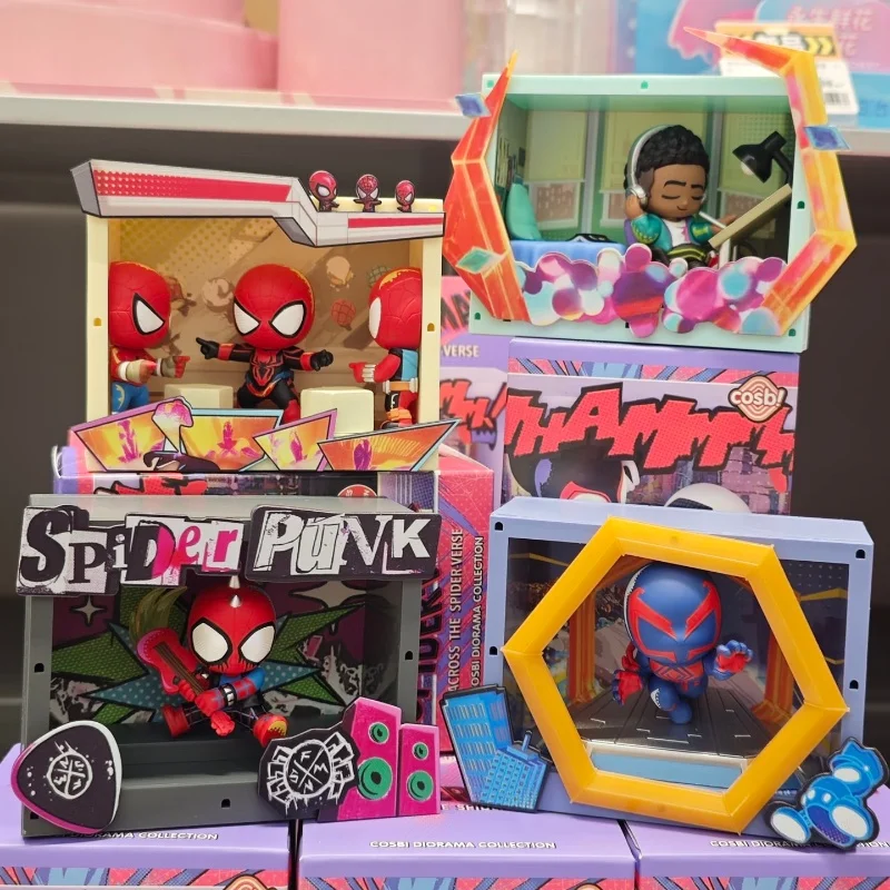 

New Original Hottoys Spider Man: Across The Spider Verse Cosbi Scene Blind Box Spider Punk Anime Figures Mystery Box Gift Toys