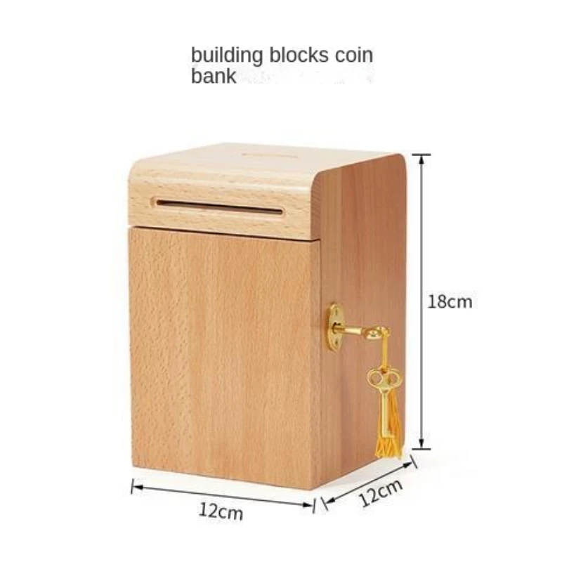 Wooden Saving Pot Large Capacity Coin Paper Money Saving Box with Key Lock Children Gift Mini Cash Box