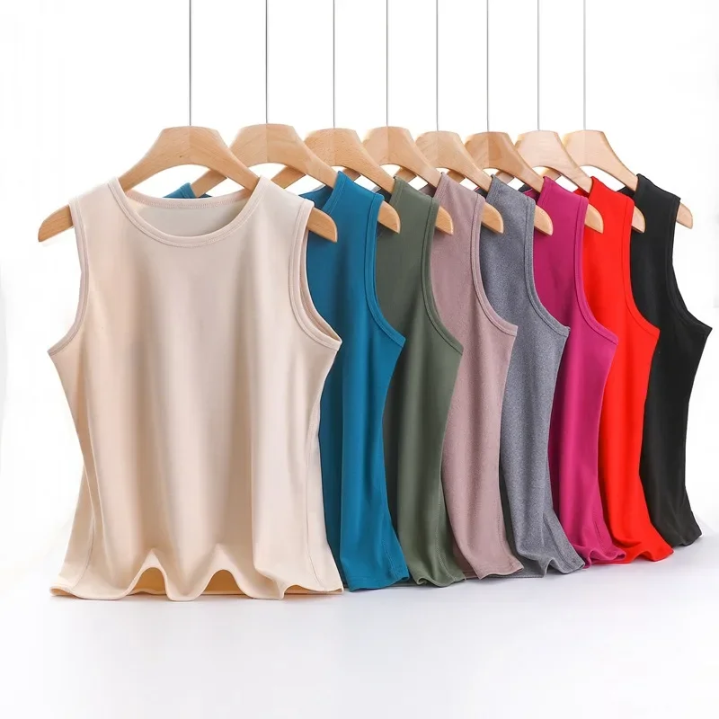 

XL to 8XL Women's Warm Tank Tops Autumn Winter Thick tee top sleeves O-Neck bottomed Top casual vest all match