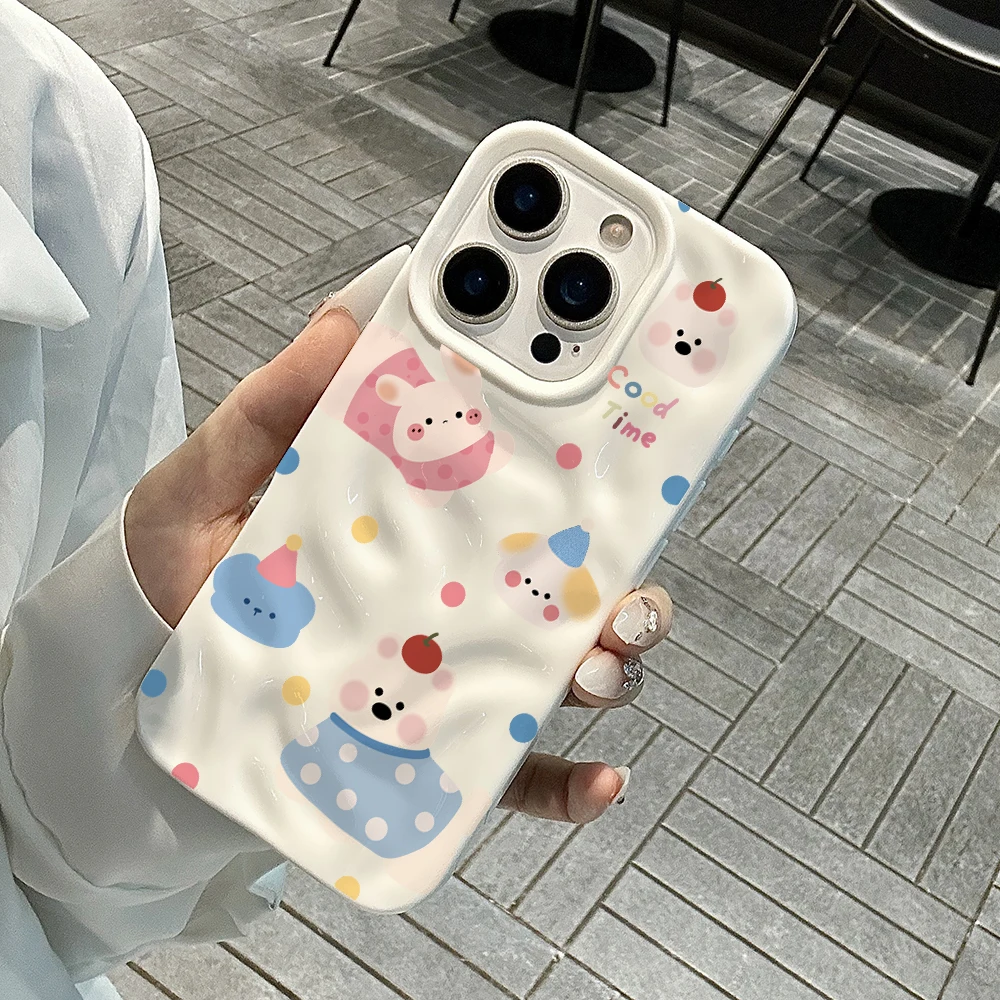 Niedliche Handyhülle in Bonbonfarben mit Welpen-Design aus weichem Silikon für iPhone 17 16 15 14 13 12 11 Pro Max 14 Plus 17Air Falten-Wellen-Design – Detail 4
