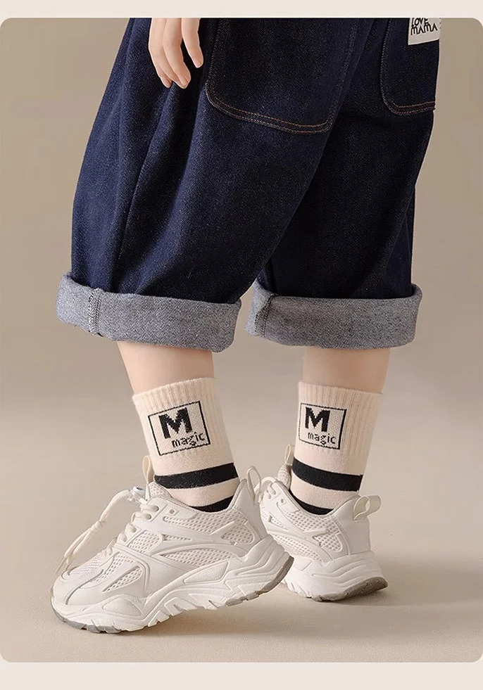 5 Paar Kindersocken Frühling Herbst Socken Kinder Jungen Baumwollsocken Baby Buchstaben Muster Mittlere Wadensocke – Detail 6