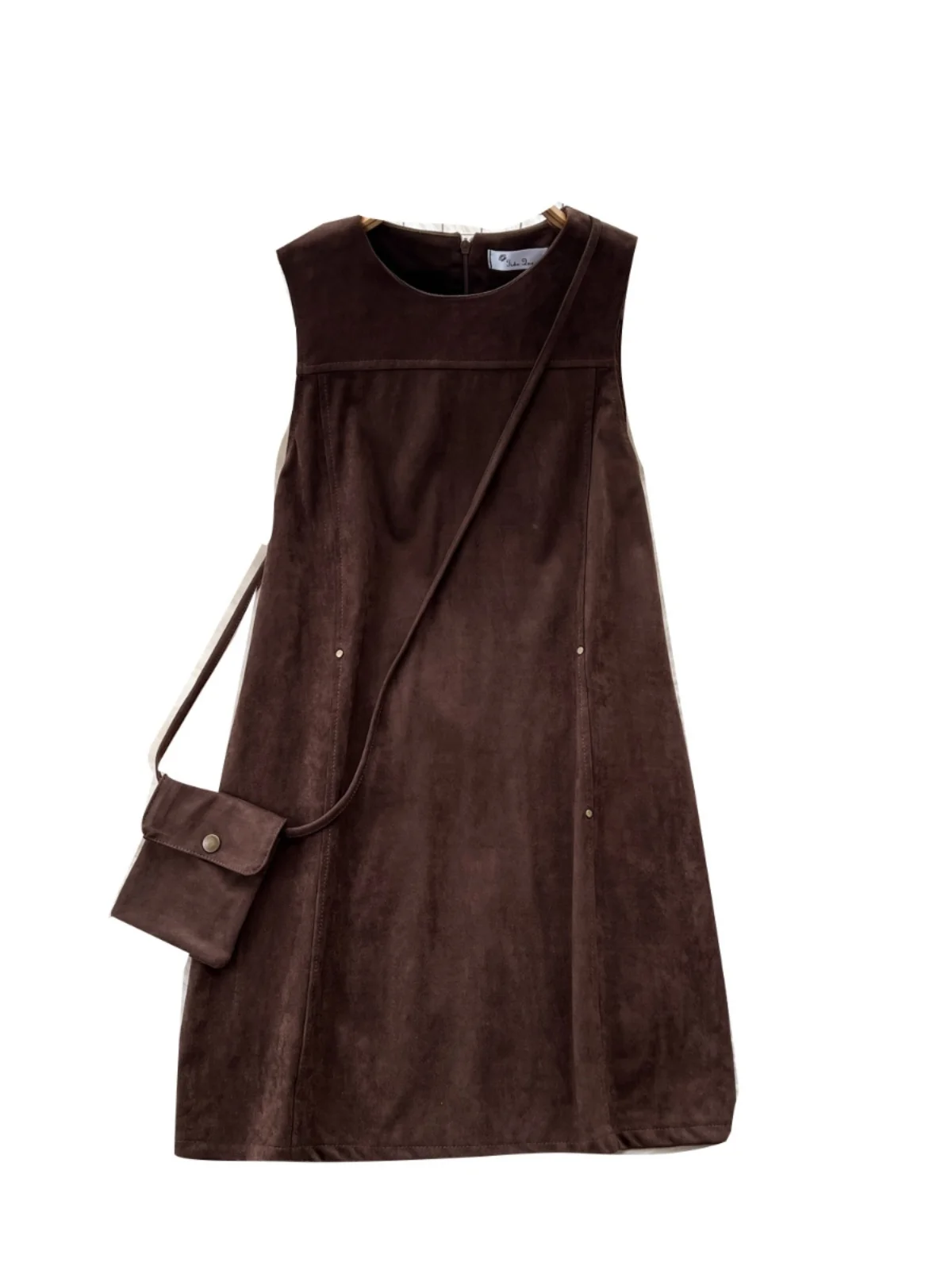 Vestido E de Veludo de Pele de Veado Sem Mangas com Decote Redondo Tamanho Pequ Vestido Versátil de Camada Base par...